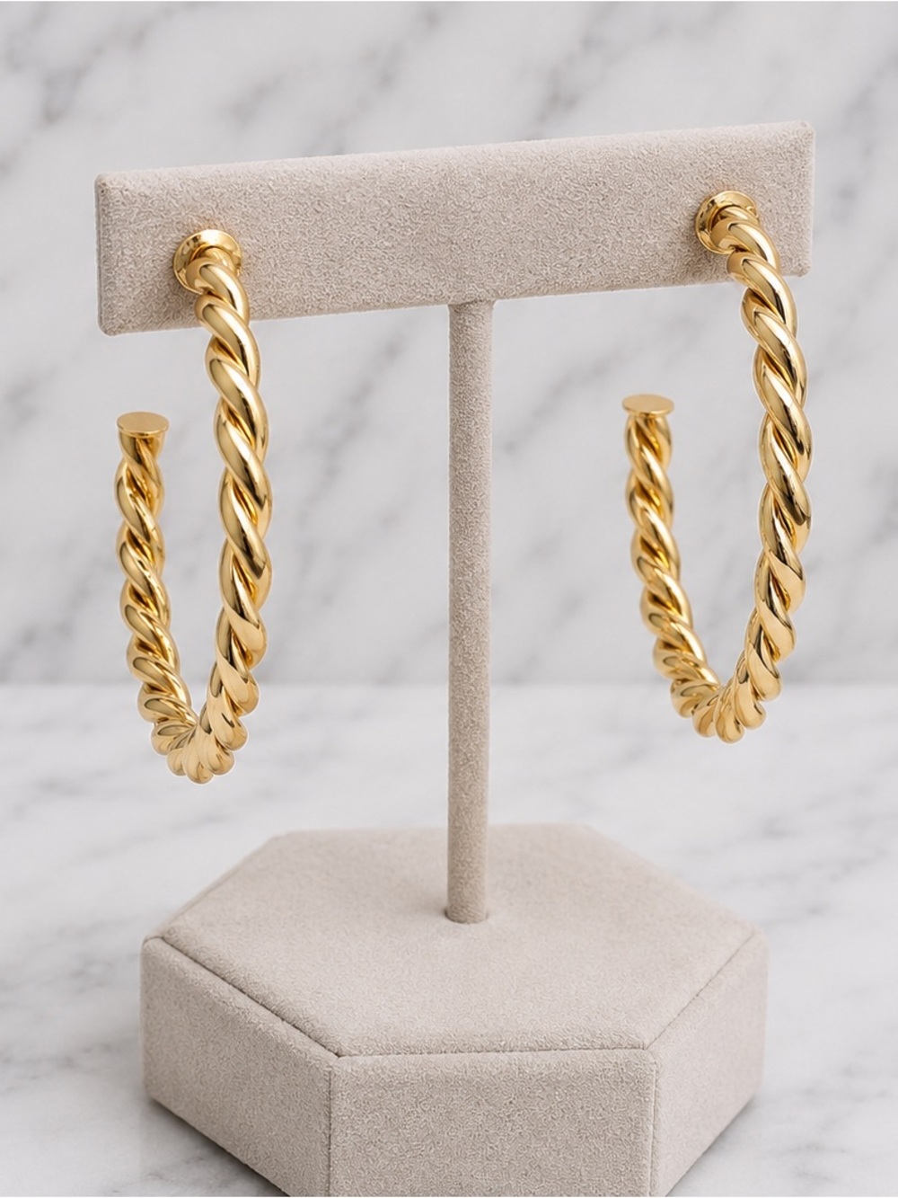 18K Gold Filled Twisted Hoop Earrings | Post Back | Classic Statement Hoops | NW